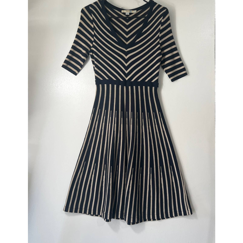Boden Black and Cream Striped Dress